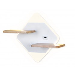 Настенный светильник с выключателем, USB портом FW100 WH/WD белое/дерево LED 12W 340*250*105 Настенный светильник с выключателем, USB портом FW100 WH/WD белое/дерево LED 12W 340*250*105