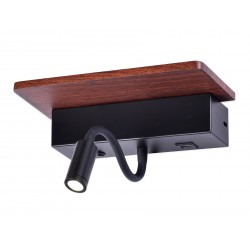 Настенный светильник с выключателем, USB портом FW291 BK/DW черный/темное дерево LED 6W+1W Настенный светильник с выключателем, USB портом FW291 BK/DW черный/темное дерево LED 6W+1W